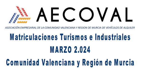 Matriculaciones Turismos e Industriales  MARZO 2.024 Comunidad Valenciana y Región de Murcia